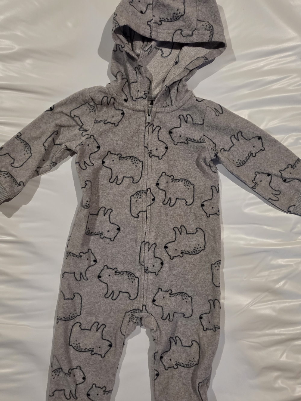 2/$10 Carters Gray Bear Hooded Fleece Zip-Up One-Piece for Kids
